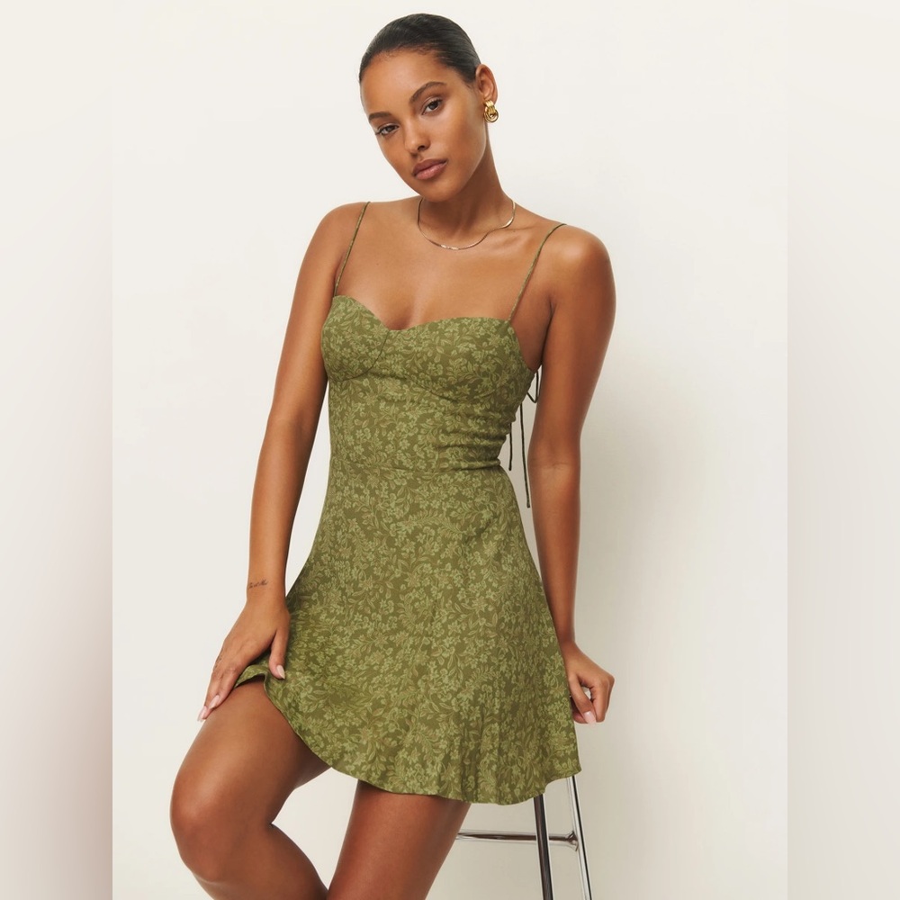 Reformation Olive Green Mini Dress